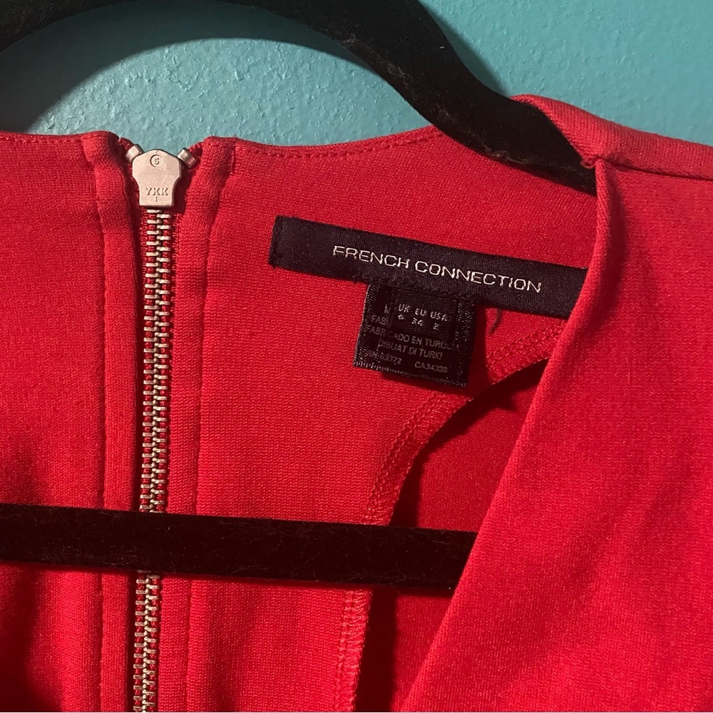 French Connection 2 Solid Bright Red Cocktail V-Neck Mini Dress - Picture 5 of 6